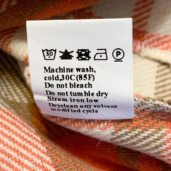 NWT Sherpa Sleeve Flannel Shacket Jacket Size S Orange White Plaid Western Boho - Picture 12 of 12